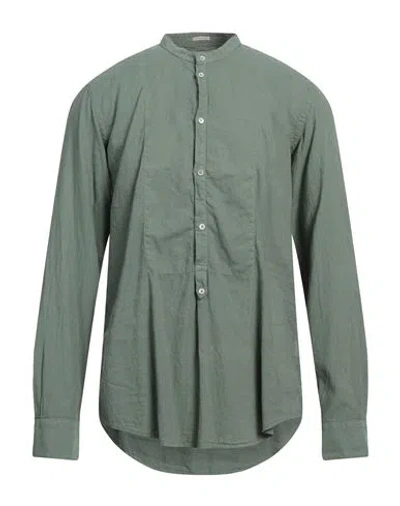 Massimo Alba Man Shirt Sage Green Size S Linen, Cotton