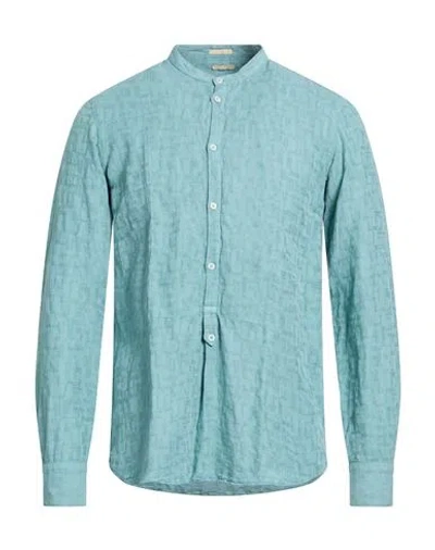 Massimo Alba Man Shirt Turquoise Size Xl Linen, Cotton In Blue