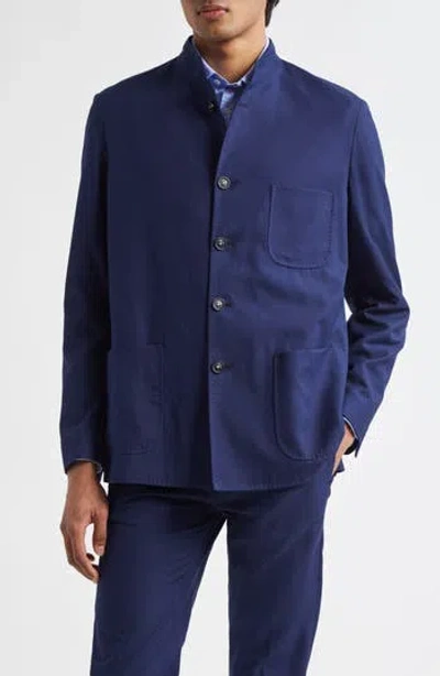Massimo Alba Mandarin Collar Smoking Jacket In Blue