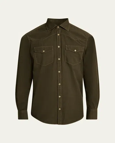 Massimo Alba Men's Arizo Cotton Western Shirt In Green