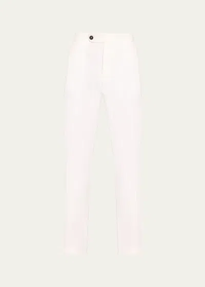 Massimo Alba Men's Cotton-linen Flat-front Trousers In Bianco