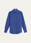 Massimo Alba Men's Cotton Macro-check Sport Shirt In Blue Massaua