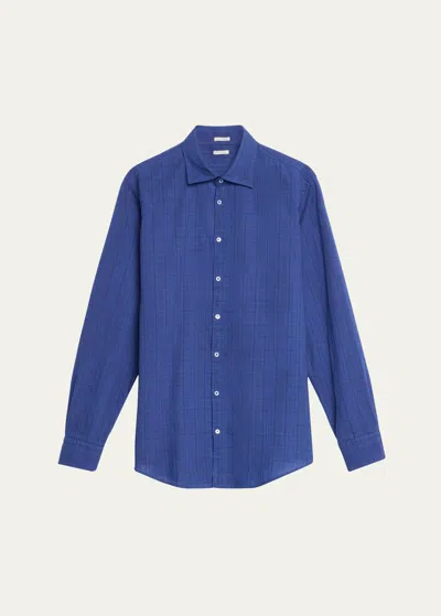 Massimo Alba Men's Cotton Macro-check Sport Shirt In Blue Massaua