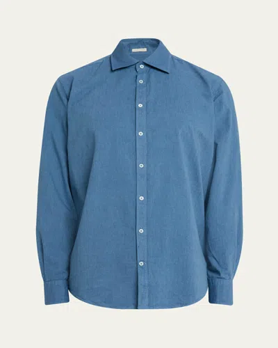 Massimo Alba Men's Genova Chambray Watercolor Shirt In Blue