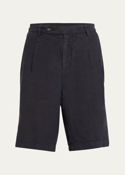Massimo Alba Men's Linen Pleated Bermuda Shorts In Blu