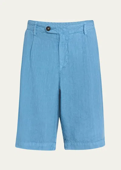 Massimo Alba Men's Linen Pleated Bermuda Shorts In Blue