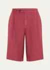 Massimo Alba Men's Linen Pleated Bermuda Shorts In Lampone