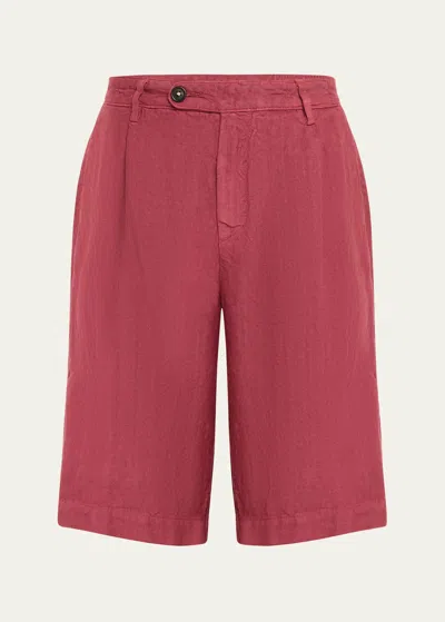Massimo Alba Men's Linen Pleated Bermuda Shorts In Pink