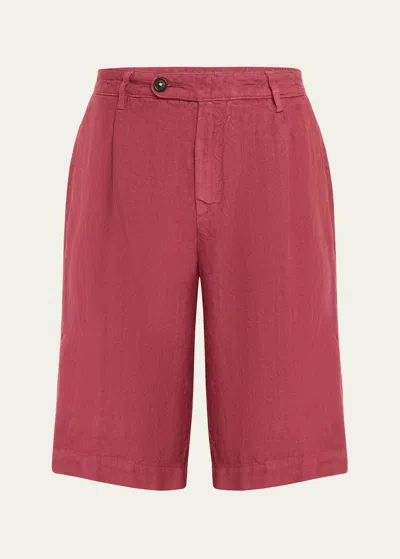 Massimo Alba Men's Linen Pleated Bermuda Shorts In Lampone