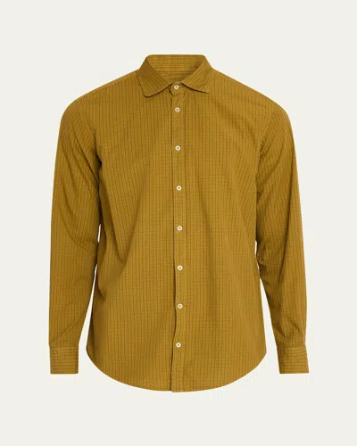 Massimo Alba Men's Micro Check Canary Cotton Shirt In Gold