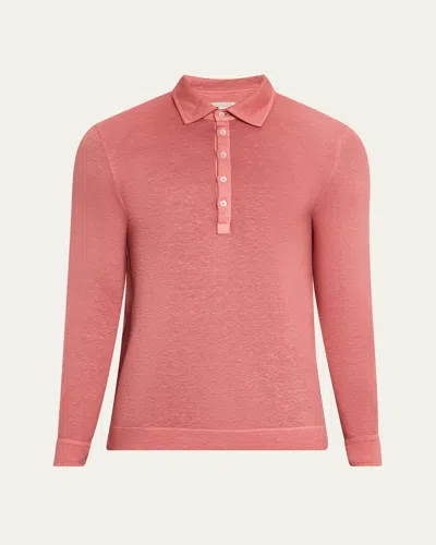 Massimo Alba Men's Raya Linen And Cotton Long-sleeve Polo Shirt In Coral