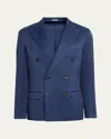 Massimo Alba Men's Wool Micro-chevron Double-breasted Blazer In Blue
