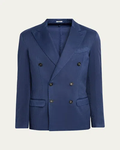 Massimo Alba Men's Wool Micro-chevron Double-breasted Blazer In Blue