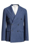 Massimo Alba Monster Double Breasted Linen & Virgin Wool Blend Sport Coat In Blu