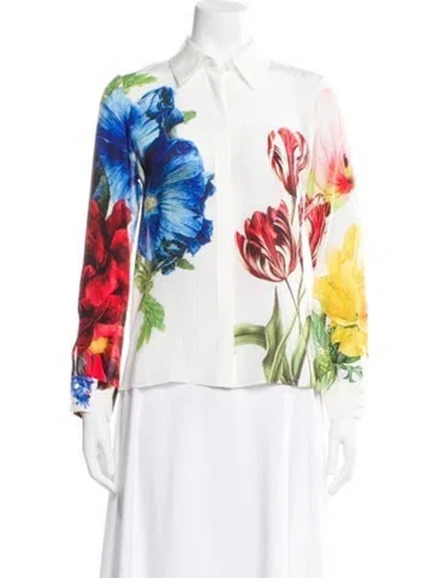 Pre-owned Massimo Alba Patterned Long Sleeve Blouse W/ Tags In Blue