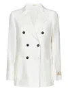 Massimo Alba Linen Double-breasted Long Blazer In White