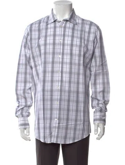 Pre-owned Massimo Alba Plaid Print Long Sleeve Dress Shirt In Grey/white