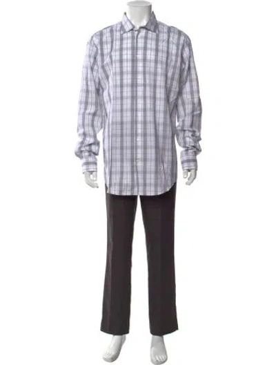 Pre-owned Massimo Alba Plaid Print Long Sleeve Dress Shirt In Grey/white
