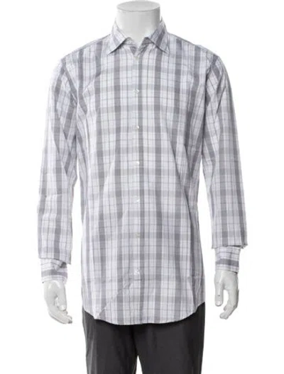 Pre-owned Massimo Alba Plaid Print Long Sleeve Dress Shirt In Grey/white