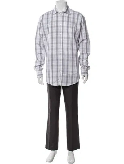 Pre-owned Massimo Alba Plaid Print Long Sleeve Dress Shirt W/ Tags In White