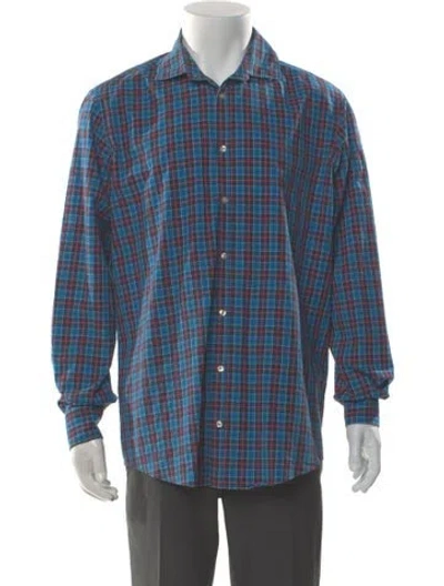Pre-owned Massimo Alba Plaid Print Long Sleeve Shirt In Blue