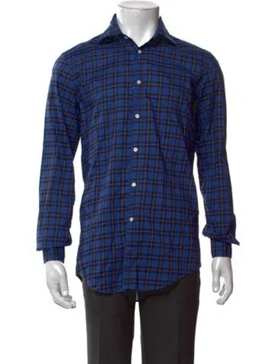 Pre-owned Massimo Alba Plaid Print Long Sleeve Shirt W/ Tags In Blue