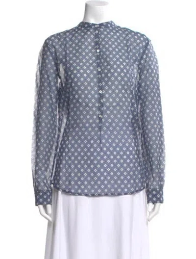 Pre-owned Massimo Alba Printed Long Sleeve Blouse W/ Tags In Blue