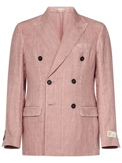 Massimo Alba Pure Linen Canvas Double-breasted Blazer In Pink