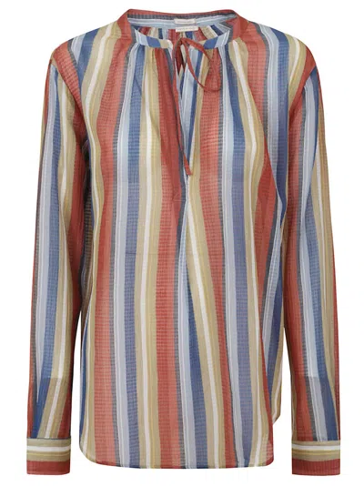 Massimo Alba Relaxed Fit Lightweight Cotton Shirt With Tie Detail In Multi