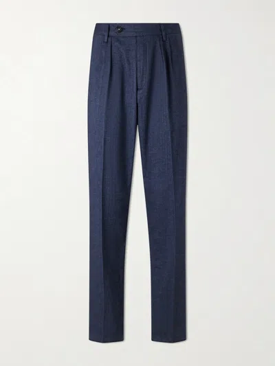 Massimo Alba Stan Straight-leg Pleated Cotton Trousers In Blue