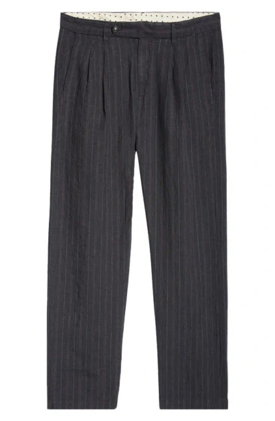 Massimo Alba Stripe Pleat Front Linen Pants In R570 Dark Blue