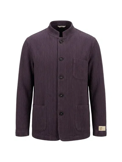 Massimo Alba Stripe-pattern Mandarin-collar Jacket In Burgundy