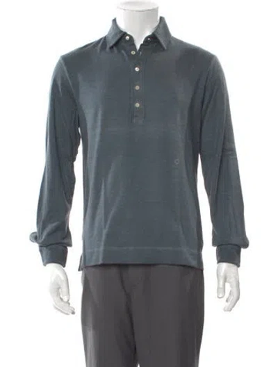 Pre-owned Massimo Alba V-neck Long Sleeve Polo Shirt W/ Tags In Blue