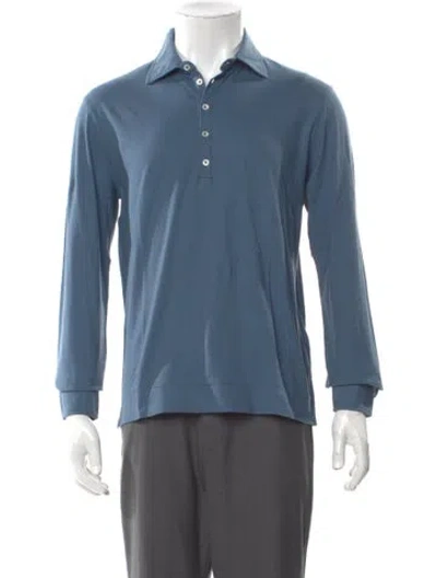 Pre-owned Massimo Alba V-neck Long Sleeve Polo Shirt W/ Tags In Blue
