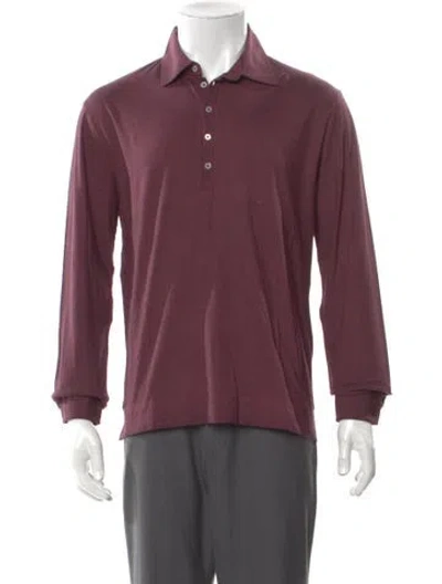 Pre-owned Massimo Alba V-neck Long Sleeve Polo Shirt W/ Tags In Burgundy