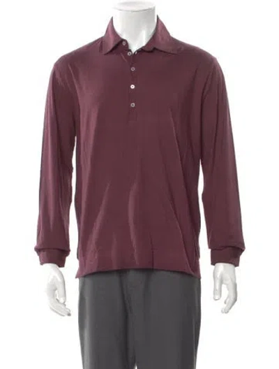 Pre-owned Massimo Alba V-neck Long Sleeve Polo Shirt W/ Tags In Burgundy