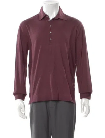 Pre-owned Massimo Alba V-neck Long Sleeve Polo Shirt W/ Tags In Burgundy