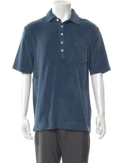 Pre-owned Massimo Alba V-neck Short Sleeve Polo Shirt W/ Tags In Blue