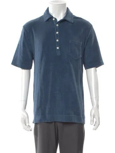Pre-owned Massimo Alba V-neck Short Sleeve Polo Shirt W/ Tags In Blue