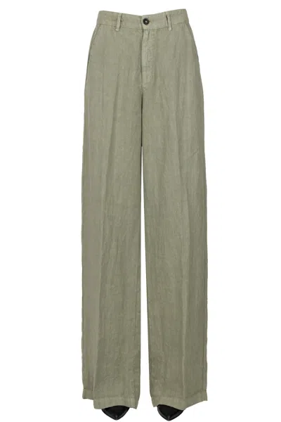 Massimo Alba Wide Leg Linen Trousers In Green