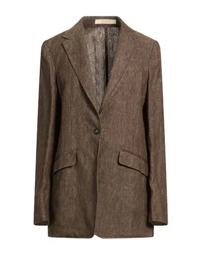 Massimo Alba Woman Blazer Dark Brown Size S Linen