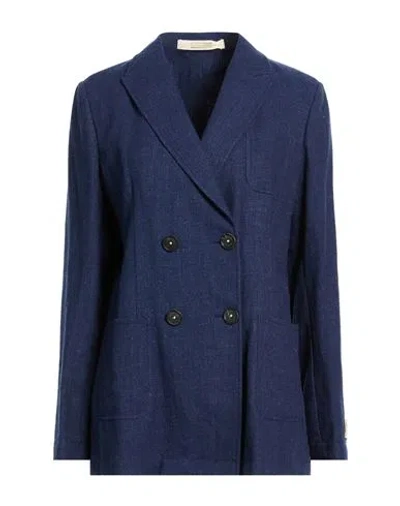 Massimo Alba Woman Blazer Navy Size L Linen, Virgin Wool, Silk, Cashmere In Blue