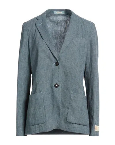 Massimo Alba Woman Blazer Slate Blue Size L Cotton, Linen, Elastane