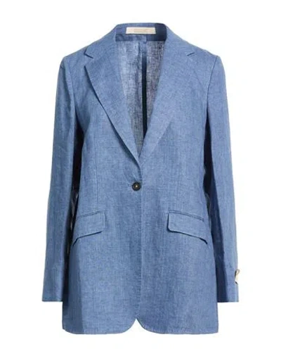 Massimo Alba Woman Blazer Slate Blue Size M Linen
