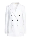 Massimo Alba Linen Double-breasted Long Blazer In White