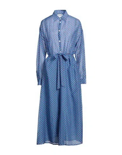 Massimo Alba Woman Maxi Dress Azure Size L Cotton, Silk In Blue