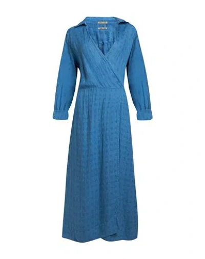 Massimo Alba Woman Midi Dress Light Blue Size L Linen