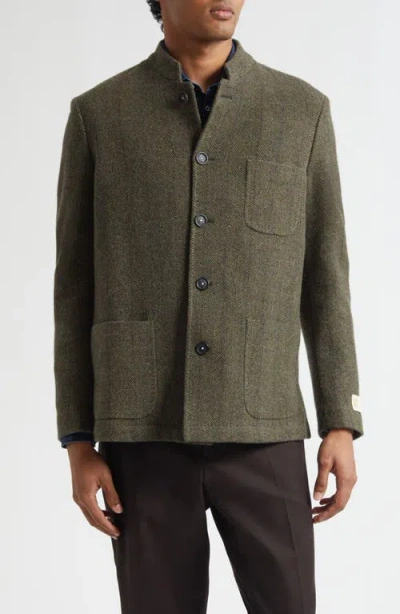 Massimo Alba Wool Herringbone Nehru Jacket In Brown