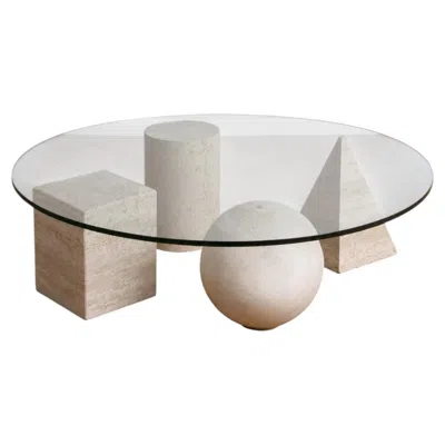 Pre-owned Massimo And Lella Vignelli Iconic Metafora Travertine Coffee Table By  In Gray