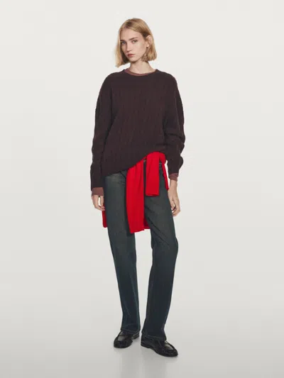 Massimo Dutti 100% Cashmere Cable In Brown